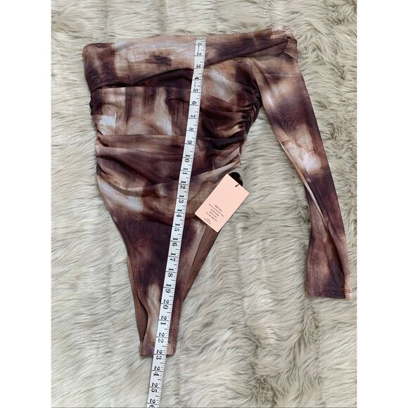 SHEIN BAE Women's Summer Tie Dye Printed Asymmetrical Collar Ruched Slim Fit Bod - Picture 6 of 8